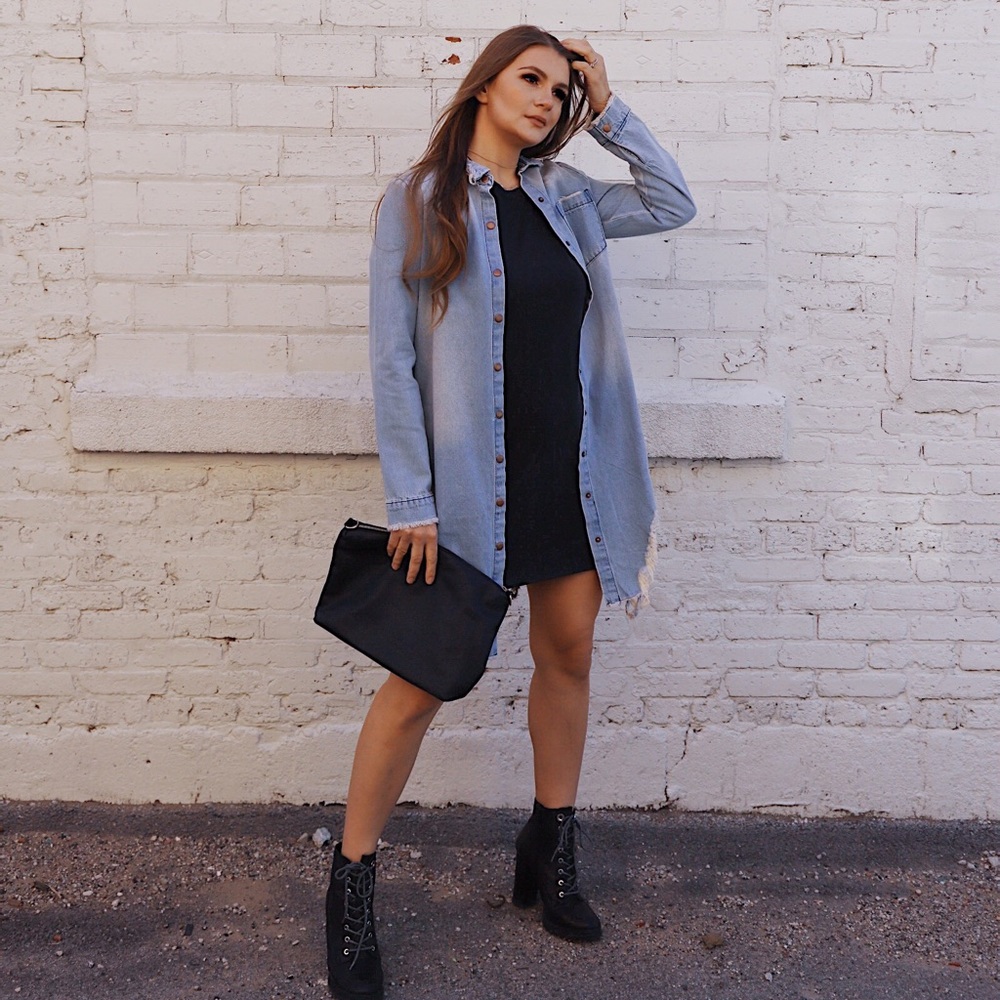 NWT Distressed long denim jacket - Picture 7 of 11
